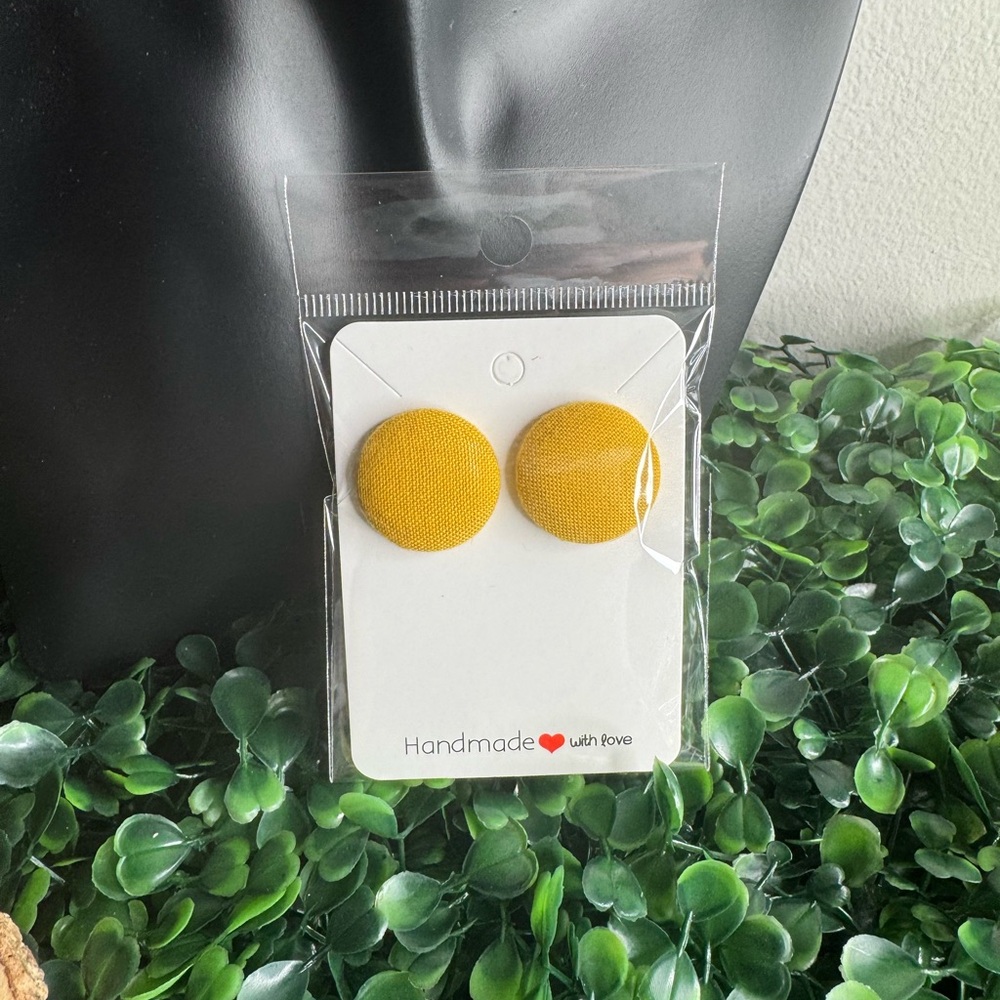 Yellow Fabric Button Earrings